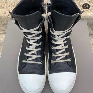 Rick Owen Black Full Grain High  Sneakers